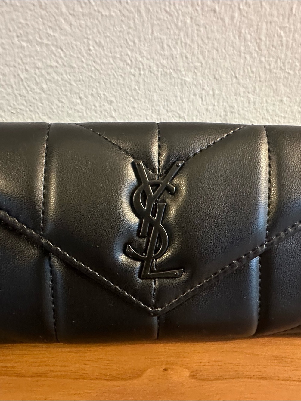 Saint Laurent Black Quilted Leather Clutch Wallet with YSL Logo